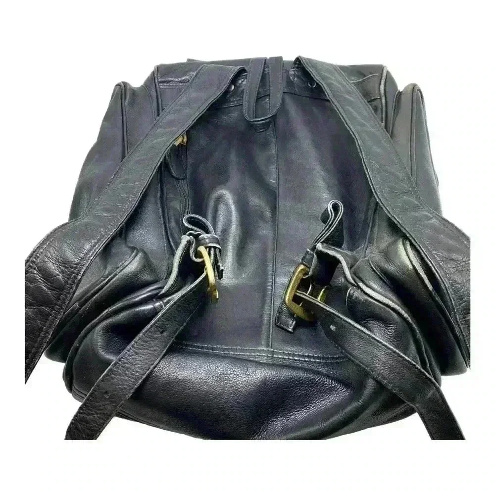 Frye black leather backpack commuter bag travel natural distressed biker school